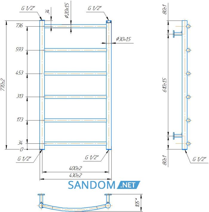 Полотенцесушитель Марио Классик HP 800х400