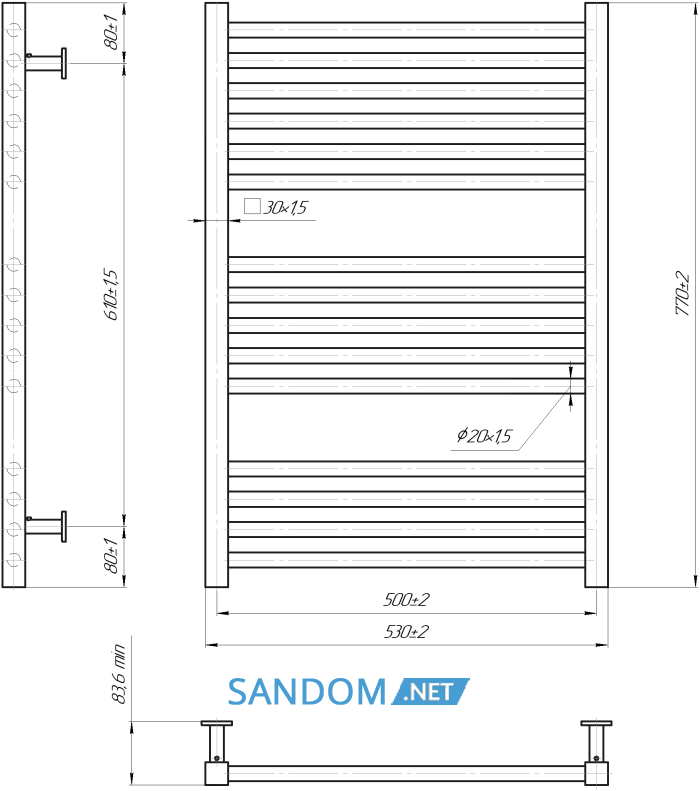 Водяна рушникосушарка Маріо INOX Гера 770x530/500