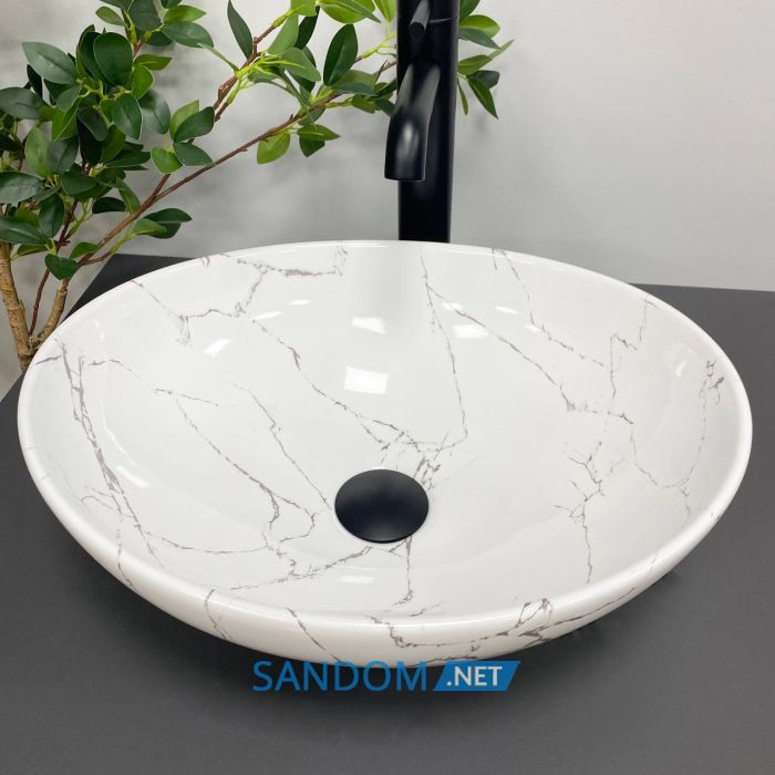 Умивальник накладний VBI PARMA WHITE STONE GLOSSY 41,5x33,5