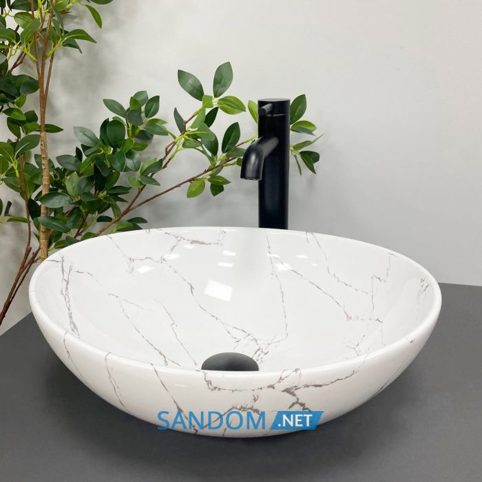 Умивальник накладний VBI PARMA WHITE STONE GLOSSY 41,5x33,5