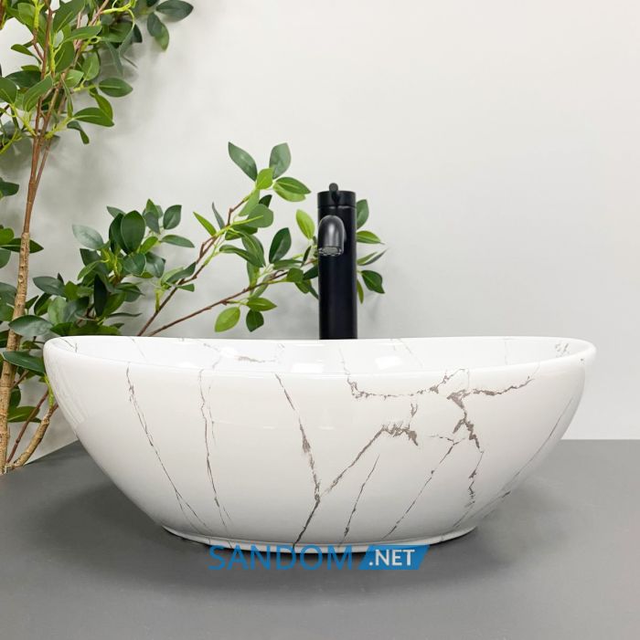 Умивальник накладний VBI PARMA WHITE STONE GLOSSY 41,5x33,5