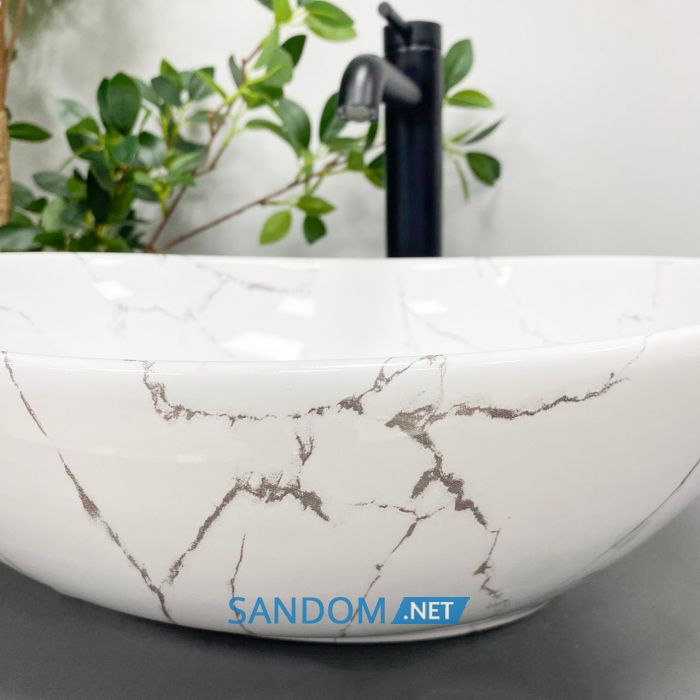 Умивальник накладний VBI PARMA WHITE STONE GLOSSY 41,5x33,5