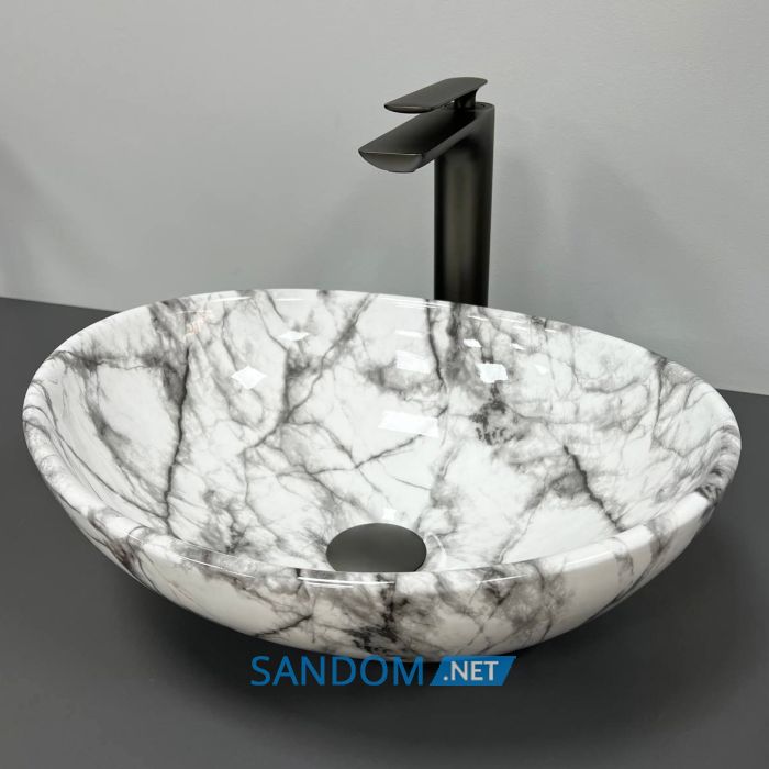 Умывальник накладной VBI PARMA STATUARIO BLACK VEINS GLOSSY 41,5x33,5