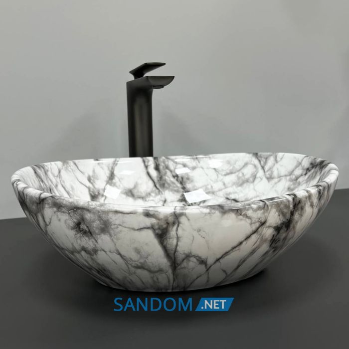 Умывальник накладной VBI PARMA STATUARIO BLACK VEINS GLOSSY 41,5x33,5
