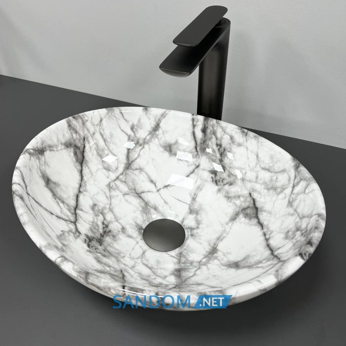 Умывальник накладной VBI PARMA STATUARIO BLACK VEINS GLOSSY 41,5x33,5