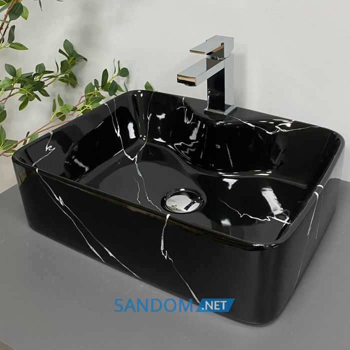 Умивальник накладний VBI FORLI BLACK MARMO GLOSSY 48x37