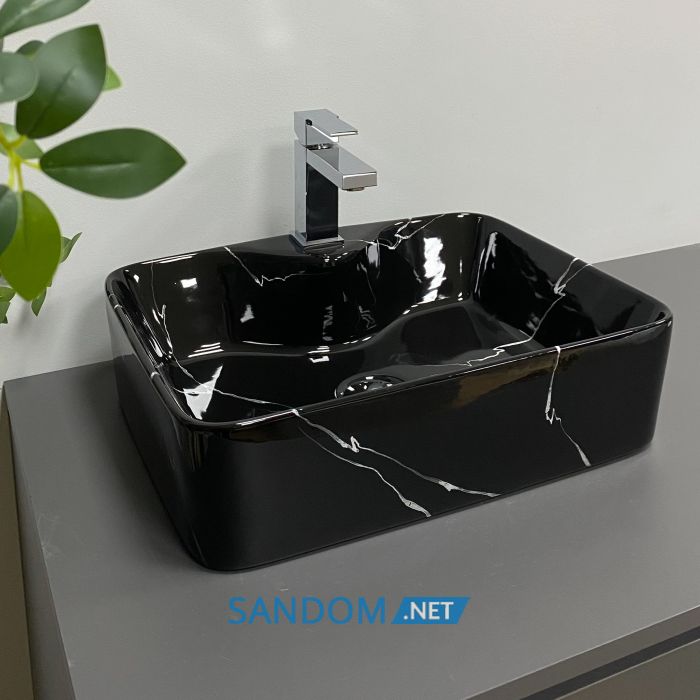 Умивальник накладний VBI FORLI BLACK MARMO GLOSSY 48x37