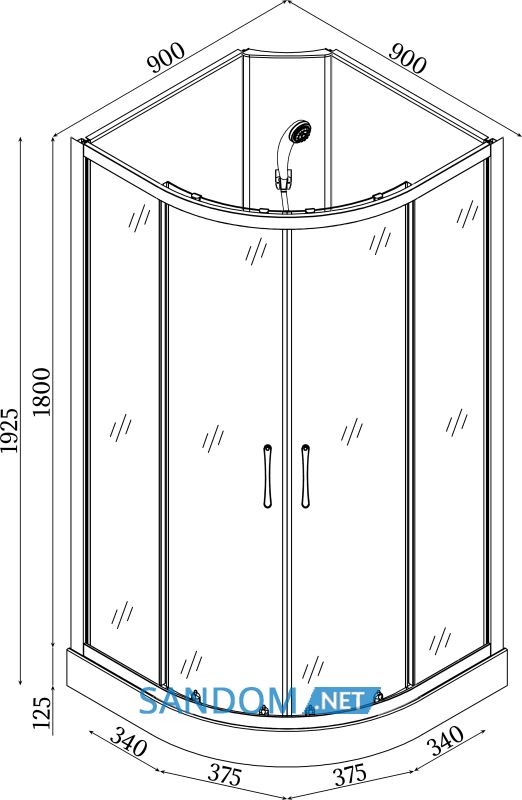 Душовий бокс BRAVO SAN L90GBB 90x90x195 без даху