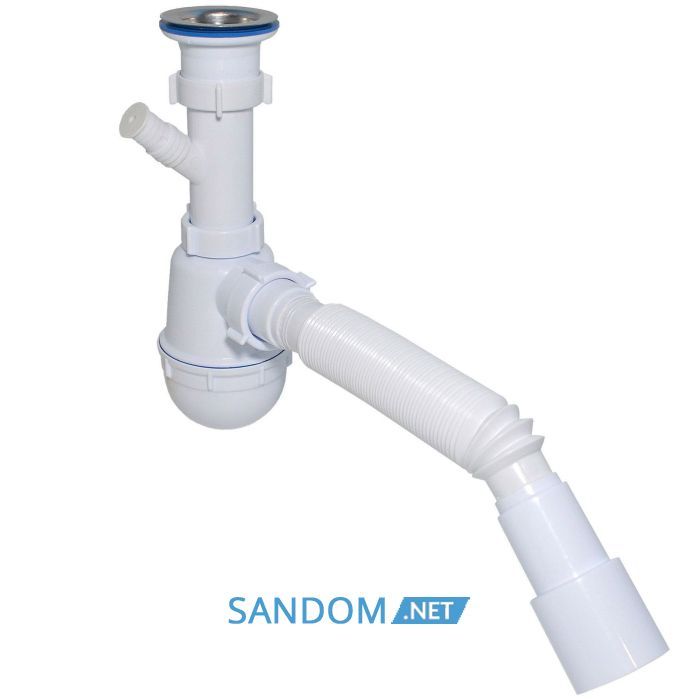 Сифон для мойки Waterstal 1 1/2″ с отводом под стиральную машину