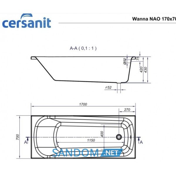 Ванна акриловая Cersanit Nao 170x70