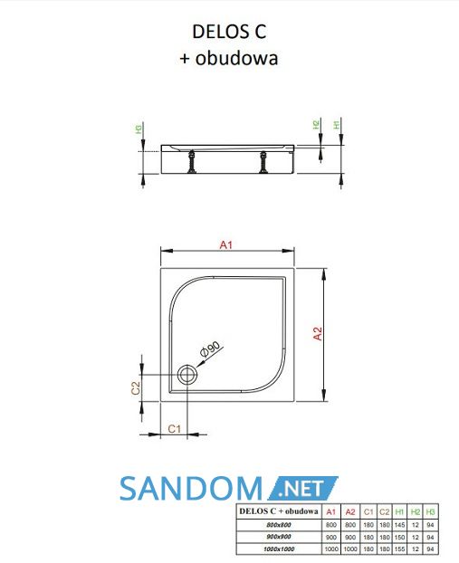 Душовий піддон Radaway Delos C зі знімною панеллю 90x90 4C99170-03