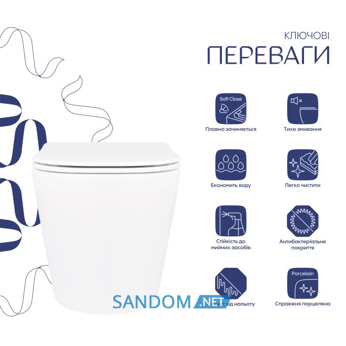 Унитаз подвесной Qtap Scorpio безободковый Ultra Quiet с сиденьем Soft-close QT14332380AW