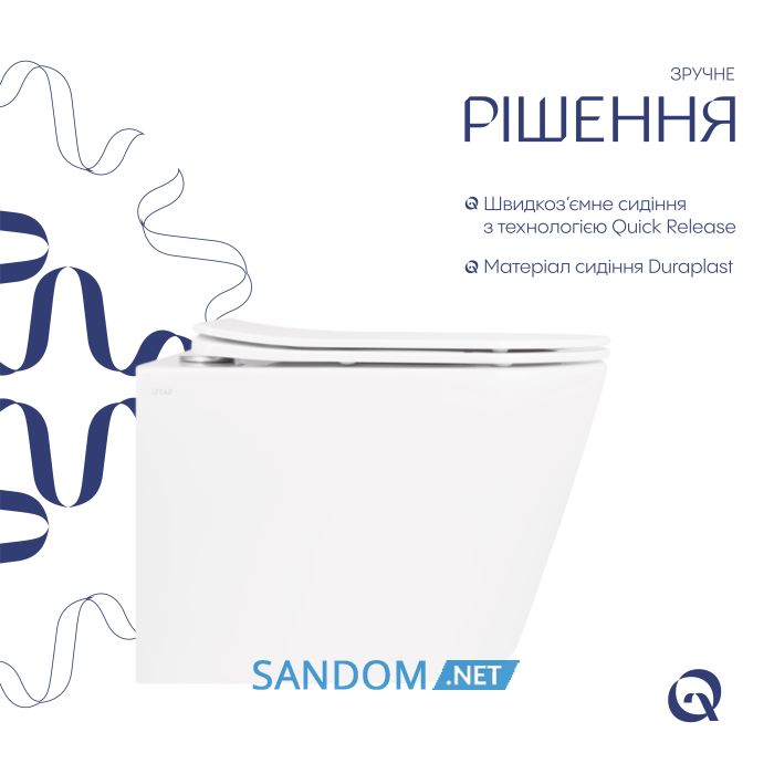 Унитаз подвесной Qtap Scorpio безободковый Ultra Quiet с сиденьем Soft-close QT14332380AW
