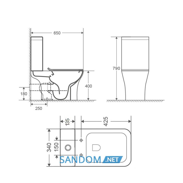 Унитаз компакт Qtap Presto Quadro безободковый с сиденьем Soft-close QT24221215AW