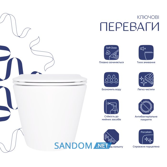 Унитаз подвесной Qtap Swan Ultra Quiet безободковый с сиденьем Soft-close QT16335180W