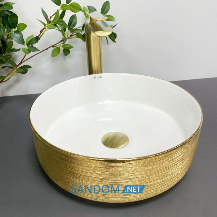 Умывальник накладной VBI PRATO BRUSH GOLD WHITE 36x36