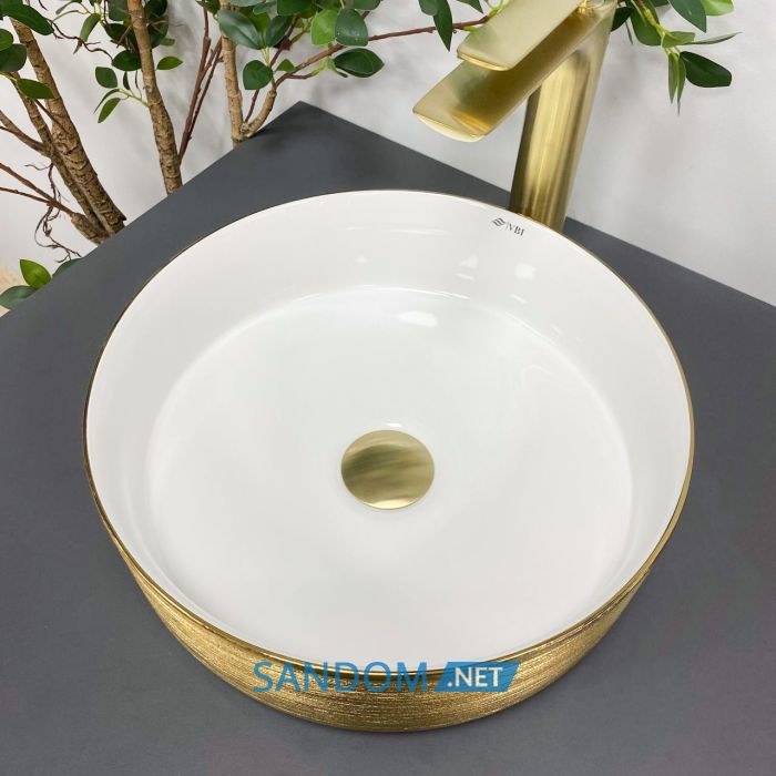 Умывальник накладной VBI PRATO BRUSH GOLD WHITE 36x36
