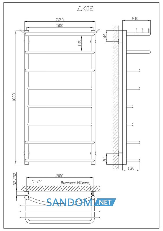 Полотенцесушитель KOSSER Канна 1000х530/8