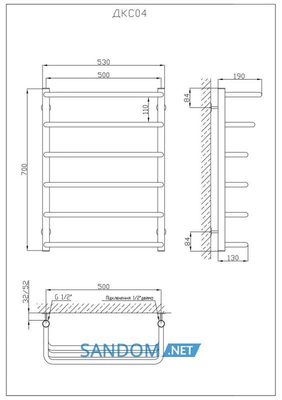 Полотенцесушитель KOSSER Каскад Скоба 700х530/6