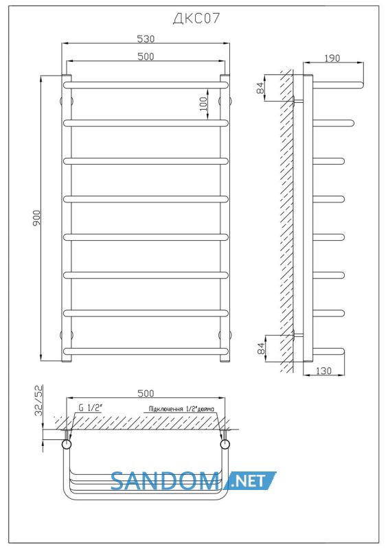 Полотенцесушитель KOSSER Каскад Скоба 900х530/8