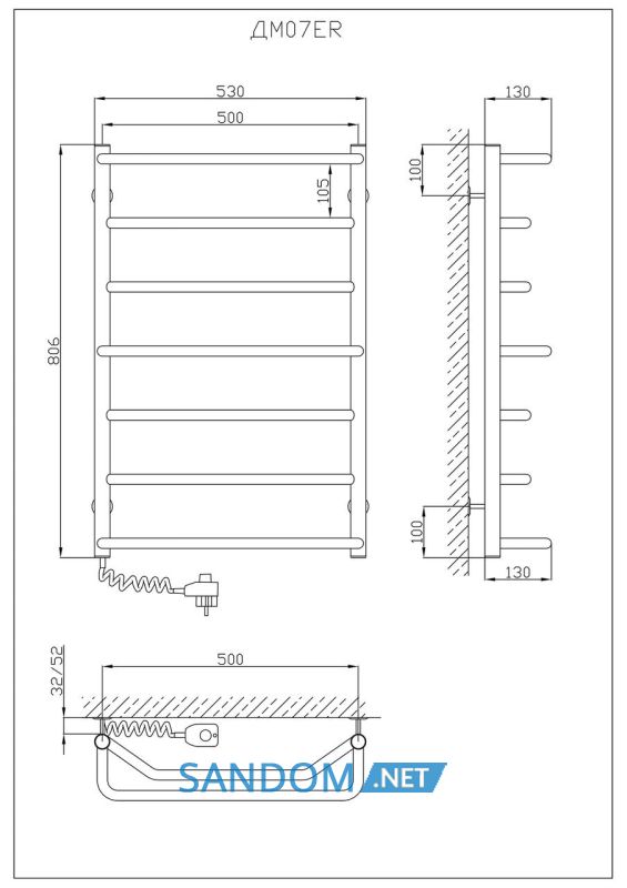 Полотенцесушитель KOSSER Микс 800х500/7 ЕL рег.