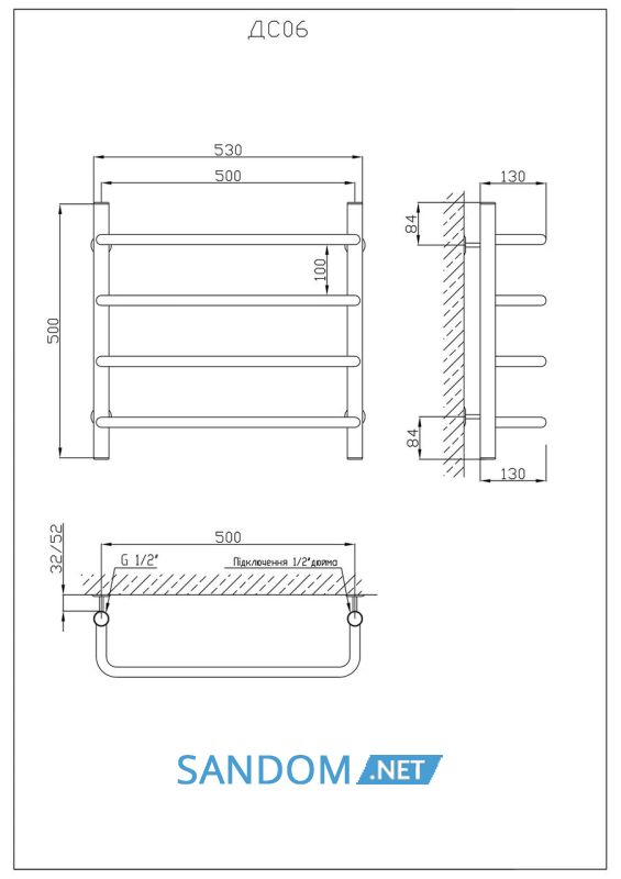 Полотенцесушитель KOSSER Скоба 500х530/4