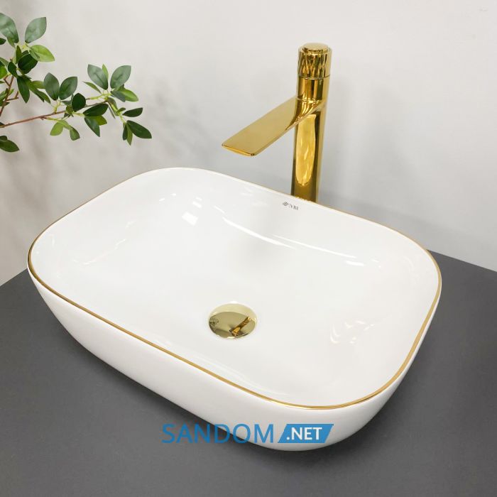 Умывальник накладной VBI RAVENNA WHITE GOLD EDGE 46x32,5