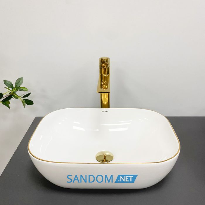 Умывальник накладной VBI RAVENNA WHITE GOLD EDGE 46x32,5