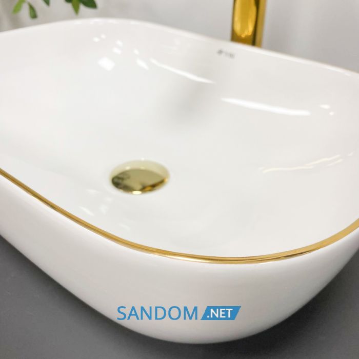 Умывальник накладной VBI RAVENNA WHITE GOLD EDGE 46x32,5