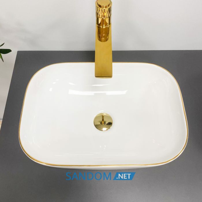 Умывальник накладной VBI RAVENNA WHITE GOLD EDGE 46x32,5