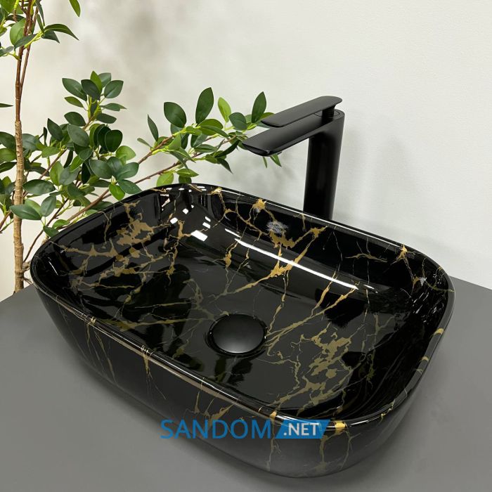 Умывальник накладной VBI RAVENNA MARBLE BLACK GLOSSY 46x32,5