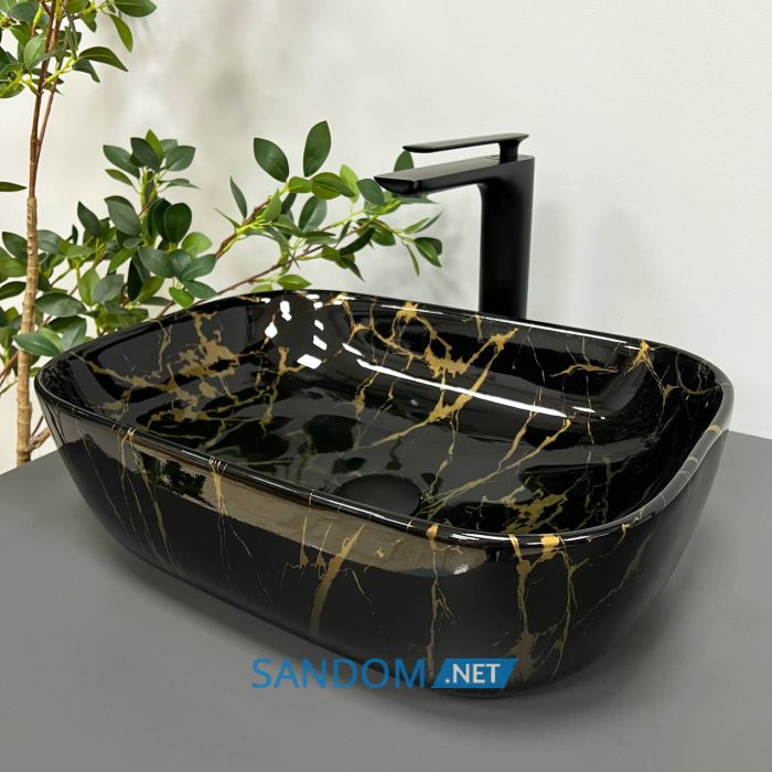 Умывальник накладной VBI RAVENNA MARBLE BLACK GLOSSY 46x32,5