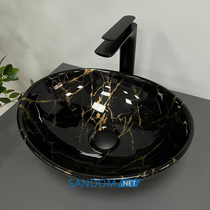 Умывальник накладной VBI PARMA MARBLE BLACK GLOSSY 41,5x33,5