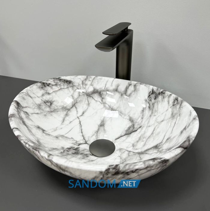 Умывальник накладной VBI PARMA STATUARIO GREY VEINS GLOSSY 41,5x33,5