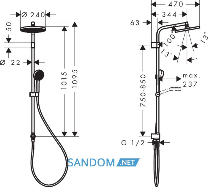 ACTIVERA S 240 1jet Showerpipe  Reno душова система EcoSmart, хром