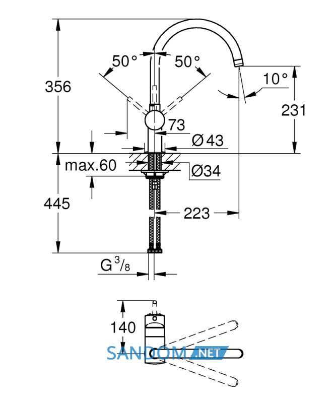 MINTA-змішувач одноважiльний для кухні (гнучка підводка), хром
