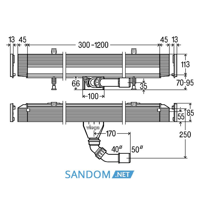 ADVANTIX VARIO душовий лоток для пристінного монтажу, висота 70мм, 300-1200мм