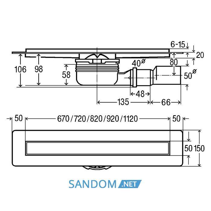 Душовий лоток Advantix з решіткою Advantix Visign ER10, L-900