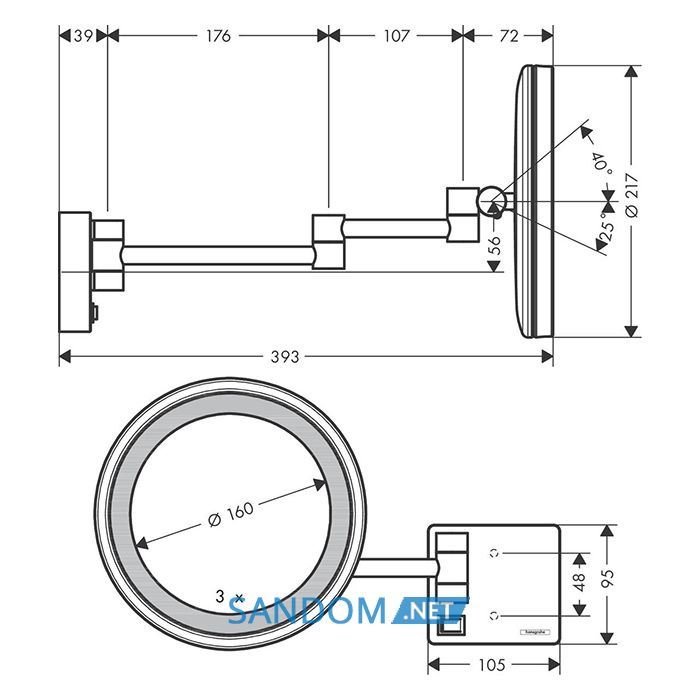 Косметичне дзеркало HANSGROHE ADDSTORIS 41790670, чорний