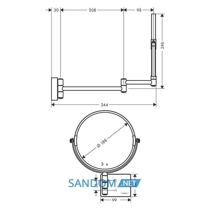 Косметичне дзеркало HANSGROHE ADDSTORIS 41791670, чорний