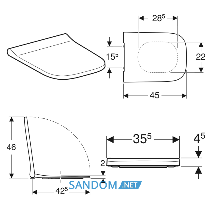 SMYLE SQUARE сидіння з кришкою, тонкий дизайн, функція плавного опускання, білий