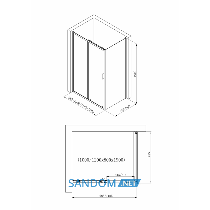 VALTICE New душова кабіна прямокутна 120*80*190см, розсувні двері, скло прозоре