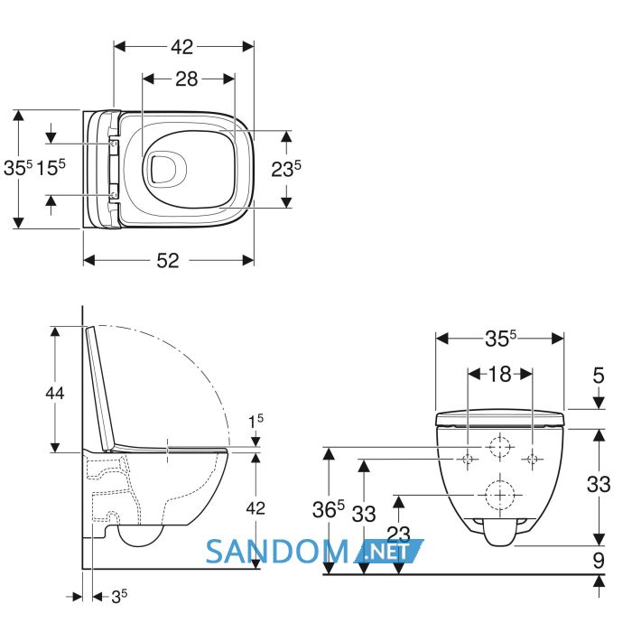 MODO Square унітаз підвісний Rimfree, воронкопоібний, закрита форма, з сидінням з кришкою