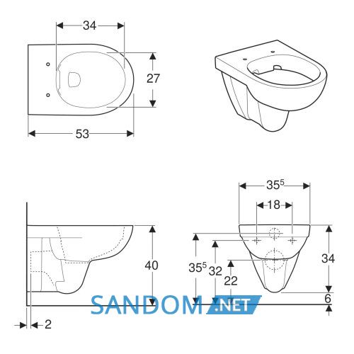 SELNOVA унiтаз пiдвiсний, воронкоподiбний, Rimfree
