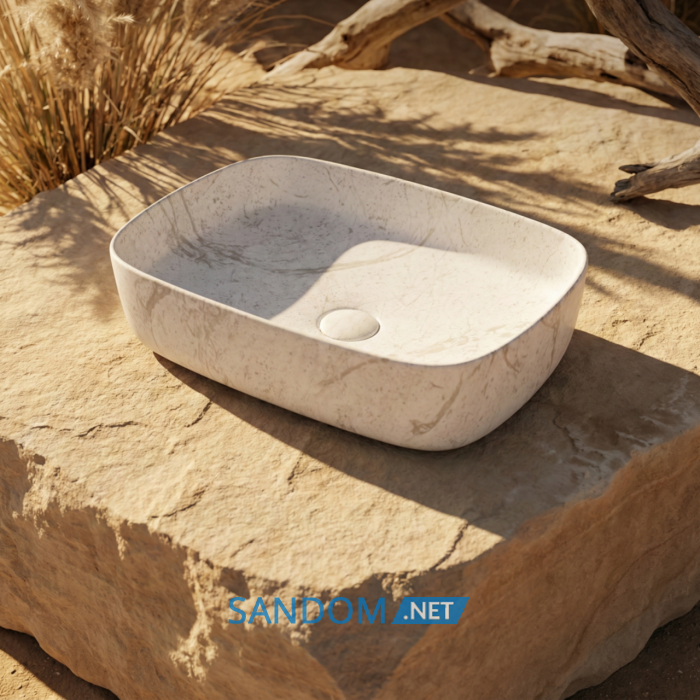 VOLLE PIEDRA умивальник накладний 50*37*13,5 см, світлий мармур