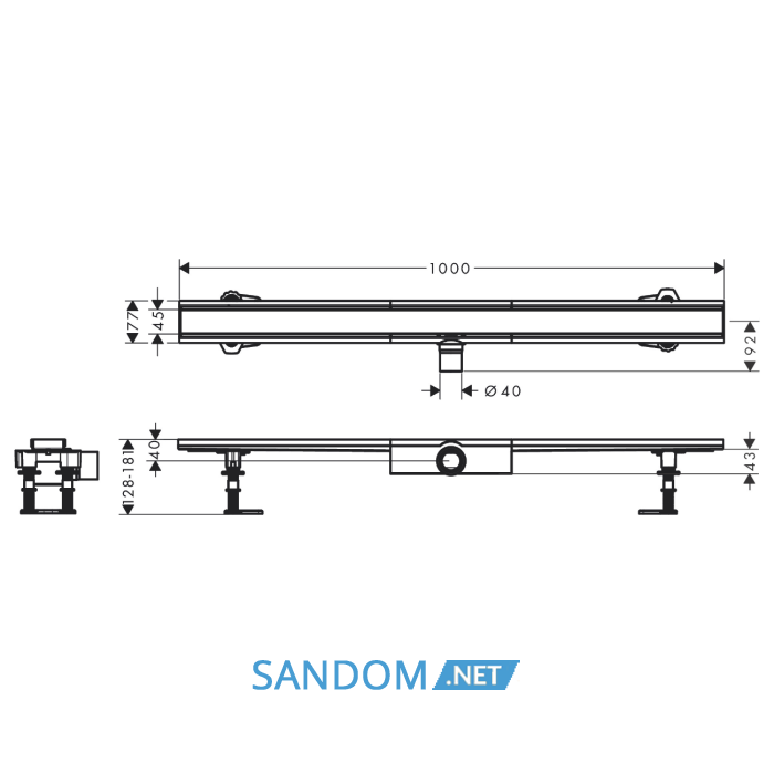 RAINDRAIN COMPACT монтажний комплект для плоскої установки  1000мм, колір нержавіюча сталь