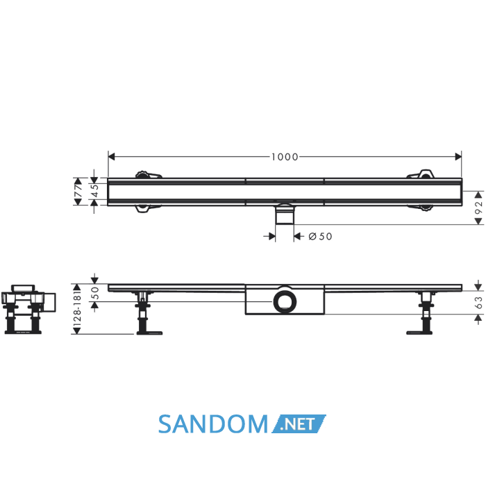 RAINDRAIN COMPACT монтажний комплект для стандартної  установки  1000мм, колір нержавіюча сталь