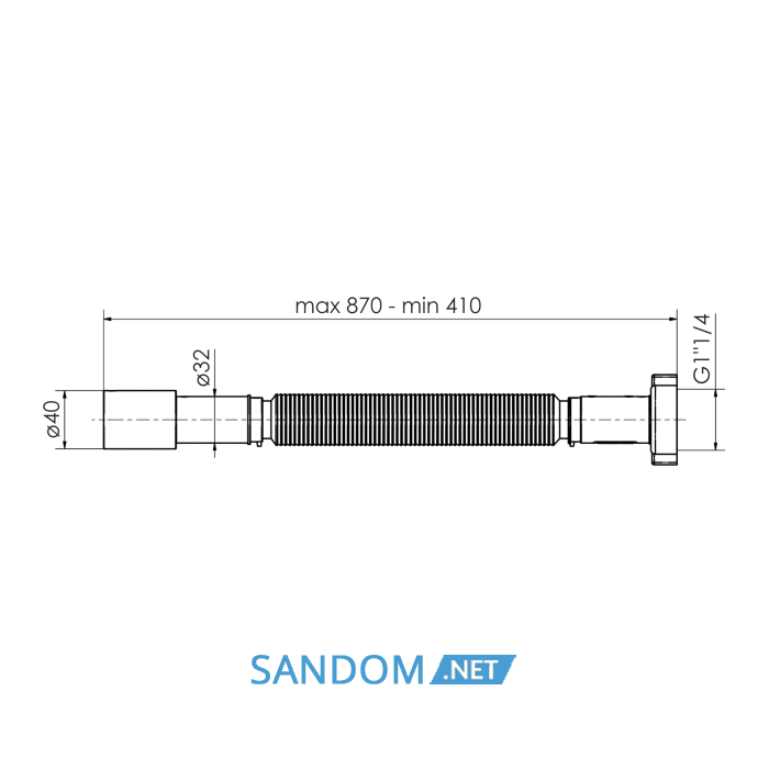 Гофра з гайкою, 1 1/4" х d32/40
