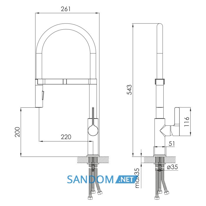 Смеситель для кухни Imprese BOA WS ZMK382509345 с гибким изливом и подключением питьевой воды