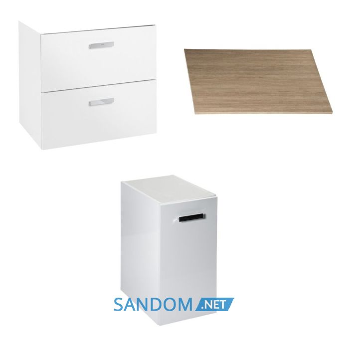 VICTORIA BASIC MODULAR комплект 89см: тумба 59см під накладний умивальник; модуль 30см із дверцятами; стільниця89 см; колір:білий/білий/дуб